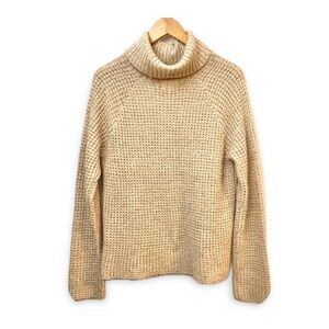 Thread & Supply Cowl Neck Waffle Knit Sweater Taupe Cozy Life Oatmeal Neutral